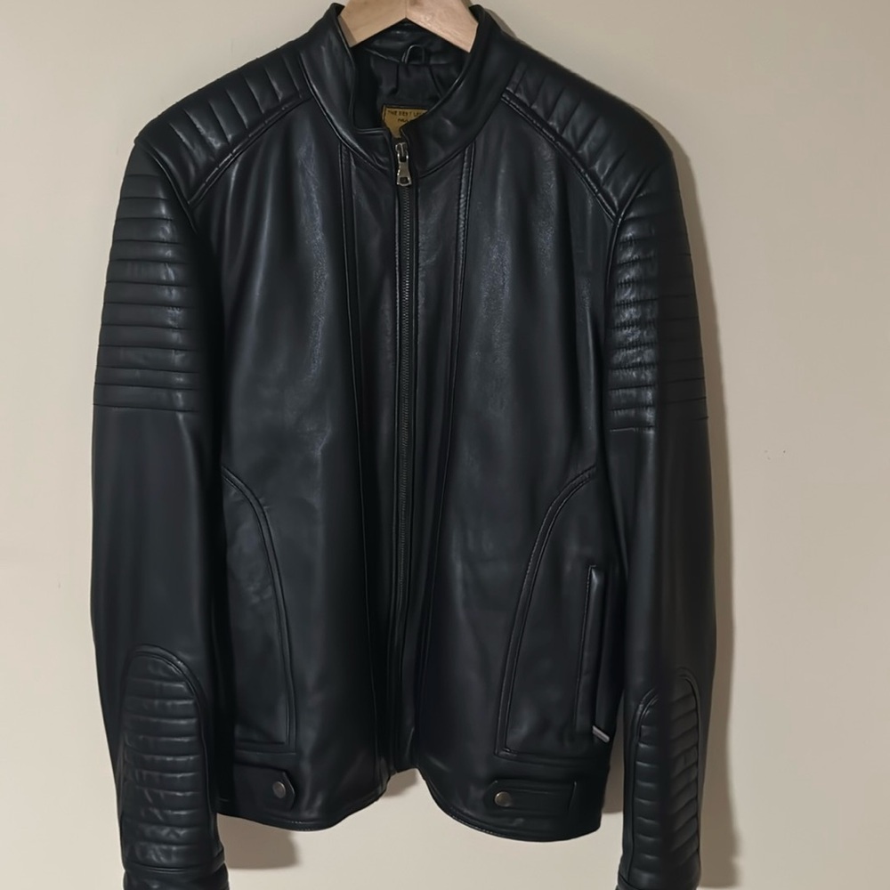 Black Genuine Leather Biker Jacket, Size: L